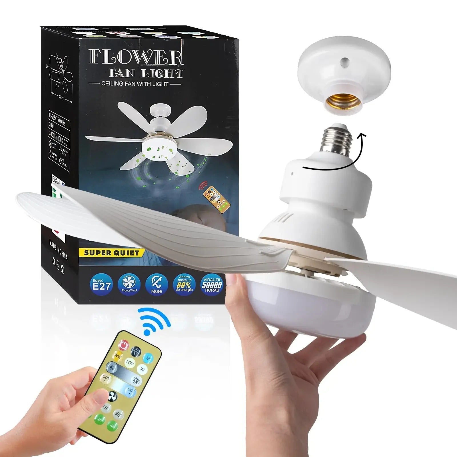 LED Ceiling Fan Light Dimmable Living Room Lamp Remote Control Color Changing